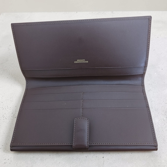 Burberry Haymarket Nova Check Bifold Wallet Brown Leather Gold Buckle Italy - Picture 5 of 15